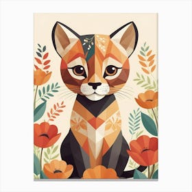 Floral Cute Baby Puma Nursery Illustration (9) Canvas Print