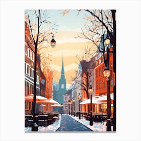 Vintage Winter Travel Illustration Copenhagen Denmark 3 Canvas Print