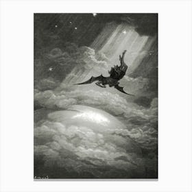 Paradise Lost 1882 - Gustave Doré - Satan Descends Upon the Earth - Satanic Witchy Remastered Sign Print Witchcore Horror Biblical Famous Monocrome Drawing Devil Witchcraft Dark Aesthetic Canvas Print