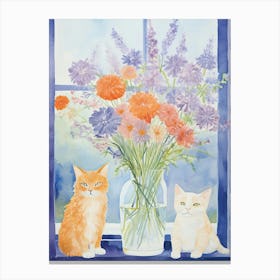 Cat With Queen Annes Flowers Watercolor Mothers Day Valentines 1 Canvas Print
