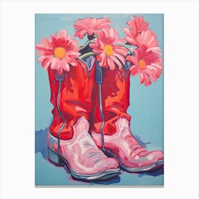 A Painting Of Cowboy Boots With Pink Flowers, Fauvist Style, Still Life 13 Canvas Print