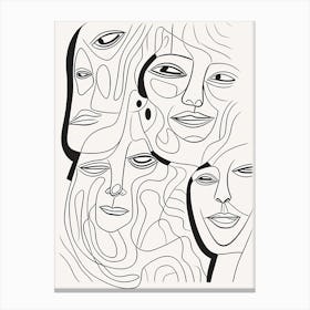 Faces In Black And White Line Art Clear 1 Canvas Print