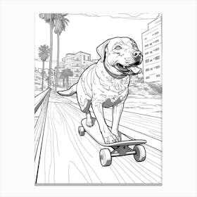 Rottweiler Dog Skateboarding Line Art 2 Canvas Print