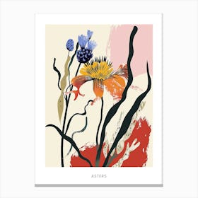 Colourful Flower Illustration Poster Asters 9 Canvas Print