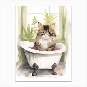 Norwegian Forest Cat In Bathtub Botanical Bathroom 5 Canvas Print