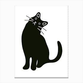 Black Cat Kawaii Cute Drawing Illustration 1 Canvas Print