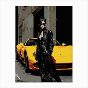 Rotten To The Core Asain Villain Lady And A Yellow Sports Car In A Dodgy Street Canvas Print