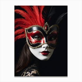 A Woman In A Carnival Mask, Red And Black (27) Canvas Print