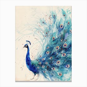 Peacock Feather Explosion Watercolour Canvas Print