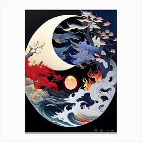 Fire And Water 6, Yin and Yang Japanese Ukiyo E Style Canvas Print