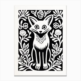 Red Fox Linocut Illustration Card 3 Canvas Print