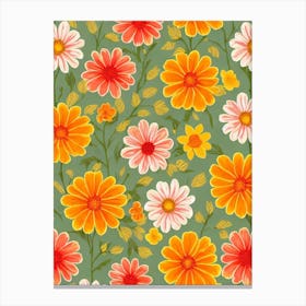 Marigold Repeat Retro Flower Canvas Print