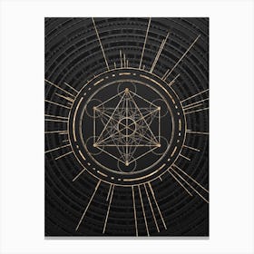Geometric Glyph Symbol in Gold with Radial Array Lines on Dark Gray n.0127 Canvas Print