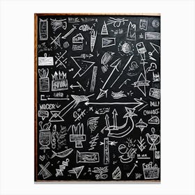 Blackboard Covered In A Collage Of Hand Drawn Icons Arrows And Abstract Doodles Symbolizing Direc Canvas Print