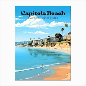 Capitola Beach California United States Modern Travel Illustration Canvas Print