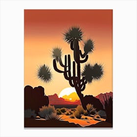 Joshua Tree At Dawn In Desert Retro Illustration (4) Canvas Print