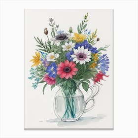 Watercolor Flowers In A Vase 2 Canvas Print