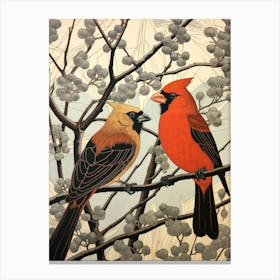 Art Nouveau Birds Poster Northern Cardinal 1 Canvas Print