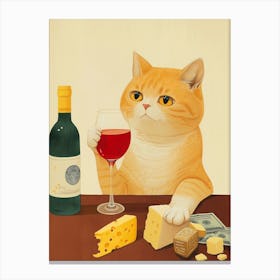 Cat Drinking Wine Canvas Print