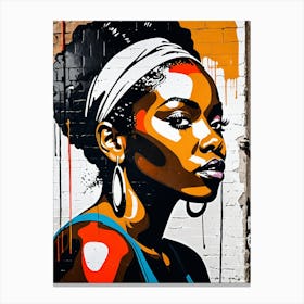 Vintage Graffiti Mural Of Beautiful Black Woman 13 Canvas Print