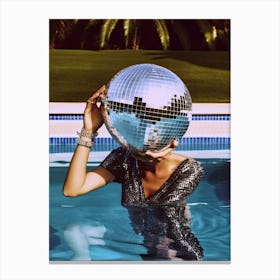 Woman Pool Disco Ball Fashion Photography 3 Canvas Print