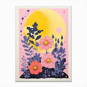 Abstract Landscape Risograph Flowers Style Canvas Print