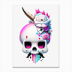 Skull With Tattoo Style Artwork Primary 2 Colours Kawaii Canvas Print