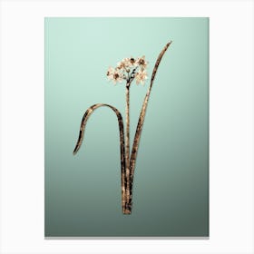 Gold Botanical Cowslip Cupped Daffodil on Mint Green n.2850 Canvas Print