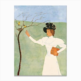 Woman With Birds Canvas Print