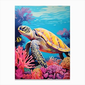 Vivid Pastel Turtle With Aquatic Plants 4 Canvas Print