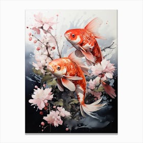Koi Fish, Japanese Brush Painting, Ukiyo E, Minimal 4 Canvas Print