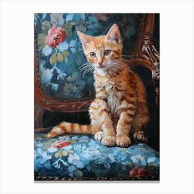 Cat Sat On A Blue Throne Rococo Inspired 2 Canvas Print