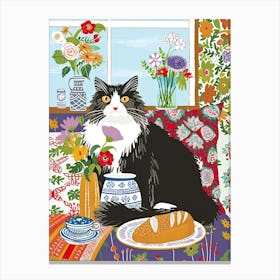 Tea Time With A Norwegian Forest Cat 2 Canvas Print