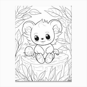 Line Art Jungle Animal Koala 4 Canvas Print
