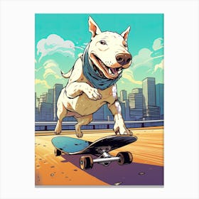 Bull Terrier Dog Skateboarding Illustration 1 Canvas Print