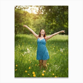 Adult Woman Basking In The Warmth Of The Golden Summer Sun Carefree And Relaxed In A Lush Park Sett (5) Canvas Print