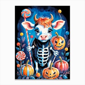Cute Skeleton Cow Painting Halloween (19) Canvas Print