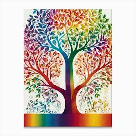 Default Stylized Tree Of Life In Bright Rainbow Colors On A Wh 1 Canvas Print