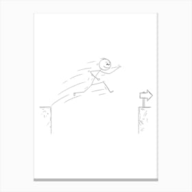 Stick Figure Man Jumping Over A Cliff Canvas Print