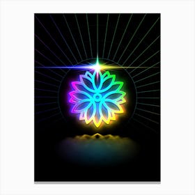 Neon Geometric Glyph in Candy Blue and Pink with Rainbow Sparkle on Black n.0167 Canvas Print
