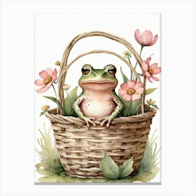 Cute Pink Frog In A Floral Basket (11) Canvas Print