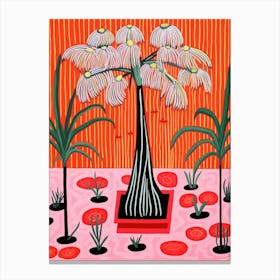 Pink And Red Plant Illustration Ponytail Palm 1 Canvas Print
