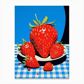 Strawberries Blue Checkerboard Canvas Print
