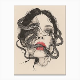 Snakes On A Woman'S Face Canvas Print
