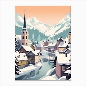 Vintage Winter Travel Illustration Hallstatt Austria 3 Canvas Print