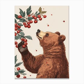 Brown Bear Standing And Reaching For Berries Storybook Illustration 2 Canvas Print