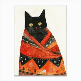 Black Cat In Blanket Canvas Print