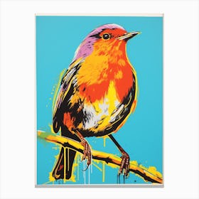 Andy Warhol Style Bird European Robin 4 Canvas Print