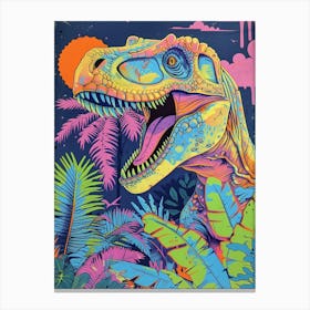 Neon T Rex Dinosaur Leaf Illustration Canvas Print