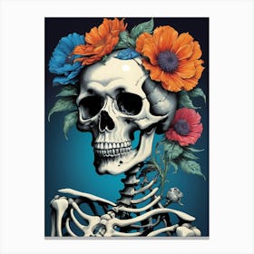 Floral Skeleton In The Style Of Pop Art (64) Canvas Print